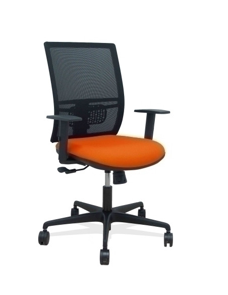 SILLA PIQUERAS Y CRESPO YUNQUERA BRAZOS REGULABLE ERGONOMICA MECANISMO SINCRO RESPALDO MALLA NEGRA ASIENTO TAPIZADO BALI NARANJA