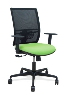 SILLA PIQUERAS Y CRESPO YUNQUERA BRAZOS REGULABLE ERGONOMICA MECANISMO SINCRO RESPALDO MALLA NEGRA ASIENTO TAPIZADO BALI PISTACH