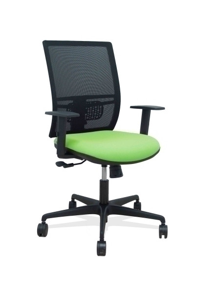 SILLA PIQUERAS Y CRESPO YUNQUERA BRAZOS REGULABLE ERGONOMICA MECANISMO SINCRO RESPALDO MALLA NEGRA ASIENTO TAPIZADO BALI PISTACH