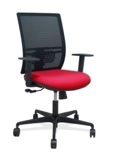 SILLA PIQUERAS Y CRESPO YUNQUERA BRAZOS REGULABLE ERGONOMICA MECANISMO SINCRO RESPALDO MALLA NEGRA ASIENTO TAPIZADO BALI ROJO