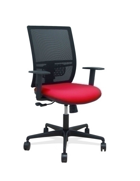 SILLA PIQUERAS Y CRESPO YUNQUERA BRAZOS REGULABLE ERGONOMICA MECANISMO SINCRO RESPALDO MALLA NEGRA ASIENTO TAPIZADO BALI ROJO