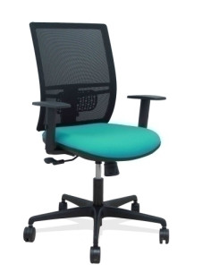SILLA PIQUERAS Y CRESPO YUNQUERA BRAZOS REGULABLE ERGONOMICA MECANISMO SINCRO RESPALDO MALLA NEGRA ASIENTO TAPIZADO BALI TURQUES