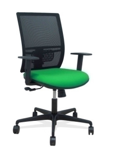 SILLA PIQUERAS Y CRESPO YUNQUERA BRAZOS REGULABLE ERGONOMICA MECANISMO SINCRO RESPALDO MALLA NEGRA ASIENTO TAPIZADO BALI VERDE