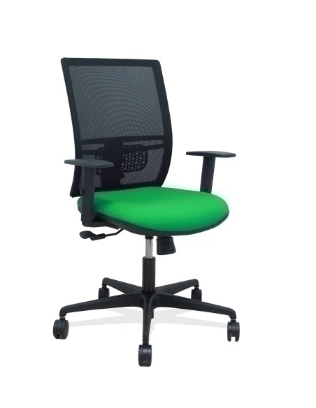 SILLA PIQUERAS Y CRESPO YUNQUERA BRAZOS REGULABLE ERGONOMICA MECANISMO SINCRO RESPALDO MALLA NEGRA ASIENTO TAPIZADO BALI VERDE