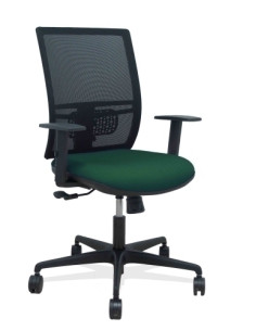 SILLA PIQUERAS Y CRESPO YUNQUERA BRAZOS REGULABLE ERGONOMICA MECANISMO SINCRO RESPALDO MALLA NEGRA ASIENTO TAPIZADO BALI VERDE B