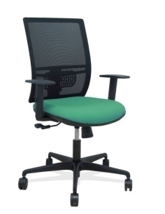 SILLA PIQUERAS Y CRESPO YUNQUERA BRAZOS REGULABLE ERGONOMICA MECANISMO SINCRO RESPALDO MALLA NEGRA ASIENTO TAPIZADO BALI VERDE E