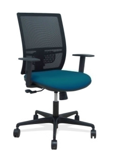 SILLA PIQUERAS Y CRESPO YUNQUERA BRAZOS REGULABLE ERGONOMICA MECANISMO SINCRO RESPALDO MALLA NEGRA ASIENTO TAPIZADO BALI VERDE P
