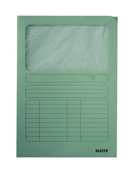 SUBCARPETA LEITZ VENTANA 140g A4 VERDE PAQUETE de 100