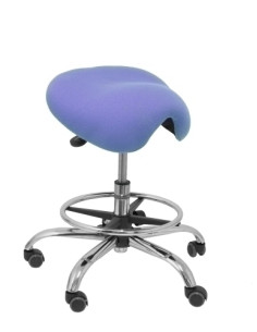 TABURETE PIQUERAS Y CRESPO ALATOZ GIRATORIO REGULABLE EN ALTURA REPOSAPIES CROMADO ASIENTO TAPIZADO BALI AZUL CLARO