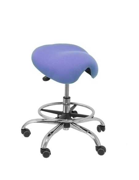 TABURETE PIQUERAS Y CRESPO ALATOZ GIRATORIO REGULABLE EN ALTURA REPOSAPIES CROMADO ASIENTO TAPIZADO BALI AZUL CLARO