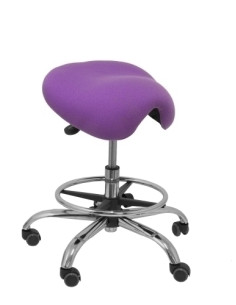TABURETE PIQUERAS Y CRESPO ALATOZ GIRATORIO REGULABLE EN ALTURA REPOSAPIES CROMADO ASIENTO TAPIZADO BALI LILA