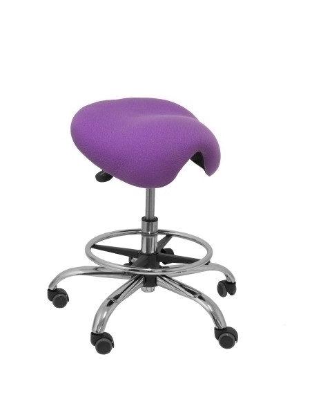 TABURETE PIQUERAS Y CRESPO ALATOZ GIRATORIO REGULABLE EN ALTURA REPOSAPIES CROMADO ASIENTO TAPIZADO BALI LILA
