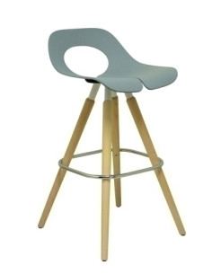 TABURETE PIQUERAS Y CRESPO ARCAS ARO REPOSAPIES CROMADO PATAS MADERA ASIENTO MADERA LACADA AZUL