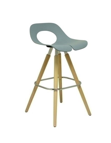 TABURETE PIQUERAS Y CRESPO ARCAS ARO REPOSAPIES CROMADO PATAS MADERA ASIENTO MADERA LACADA AZUL