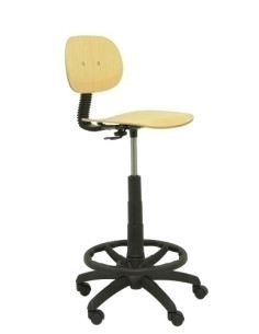 TABURETE PIQUERAS Y CRESPO TUS GIRATORIO REGULABLE EN ALTURA REPOSAPIES CROMADO ASIENTO Y RESPALDO MADERA HAYA