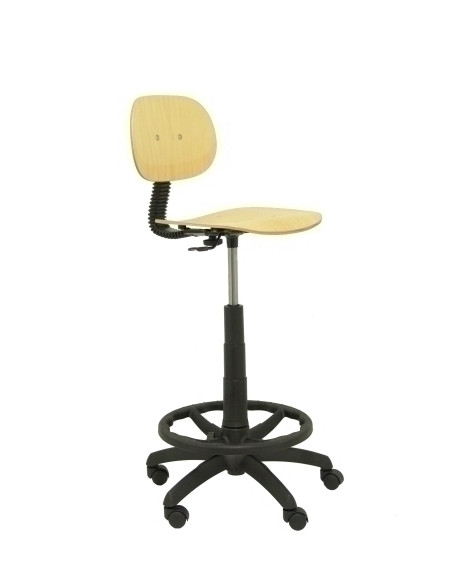 TABURETE PIQUERAS Y CRESPO TUS GIRATORIO REGULABLE EN ALTURA REPOSAPIES CROMADO ASIENTO Y RESPALDO MADERA HAYA