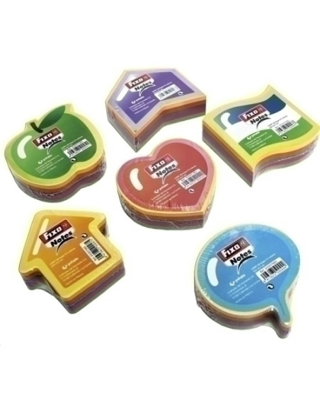 TACO NOTAS FIXO NOTES  TROQUELADAS 50h  71x72 EN FORMA DE MANZANA COLORES NEON