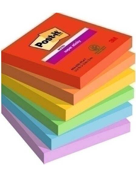 TACO NOTAS POST-IT 654 SUPER STICKY 76x76 COLORES PLAYFUL PACK DE 6