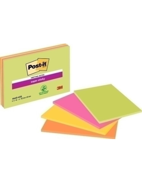 TACO NOTAS POST-IT SUPER STICKY 152x101 mm COLORES NEON PACK DE 4