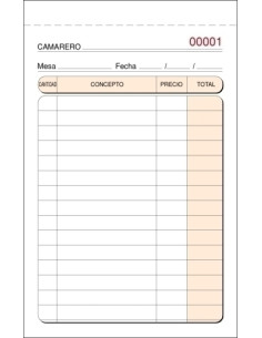 TALONARIO CAMAREROS BOLSILLO DUPLI LOAN NUMERADOS