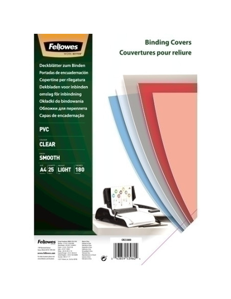 TAPA de ENCUADERNAR FELLOWES A4 018 mm PVC CRISTAL CAJA de 25