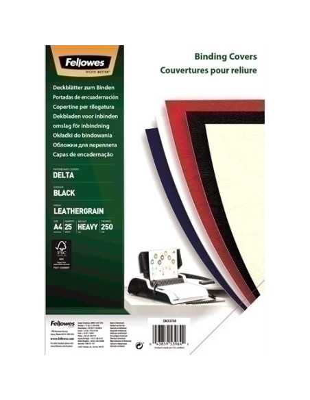 TAPA de ENCUADERNAR FELLOWES A4 025 mm DELTA CUERO NEGRO CAJA de 25
