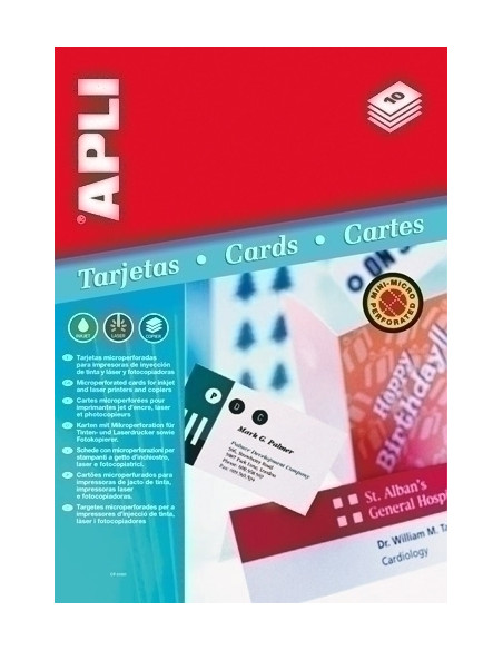 TARJETAS de VISITA APLI para IMPRESORA MICROPERFORADA CONVENCION 200g 90x55mm BLISTER 10h 80 uds02794