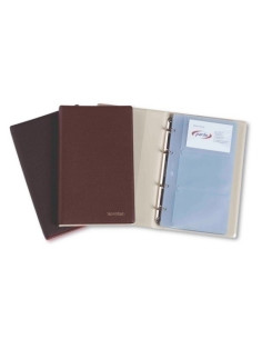 TARJETERO 4 anillas PARDO PVC simpiel 4 20 fundas 120 tarjetas BURDEOS