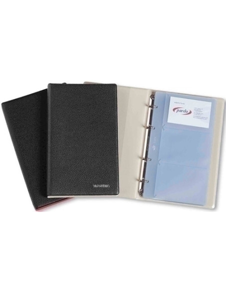 TARJETERO 4 anillas PARDO PVC simpiel 4 20 fundas 120 tarjetas NEGRO