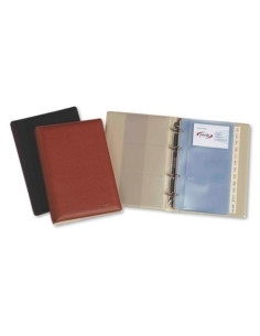 TARJETERO 4 anillas PARDO PVC simpiel 4 20 fundas y sepA-Z 120 tarjetas NEGRO