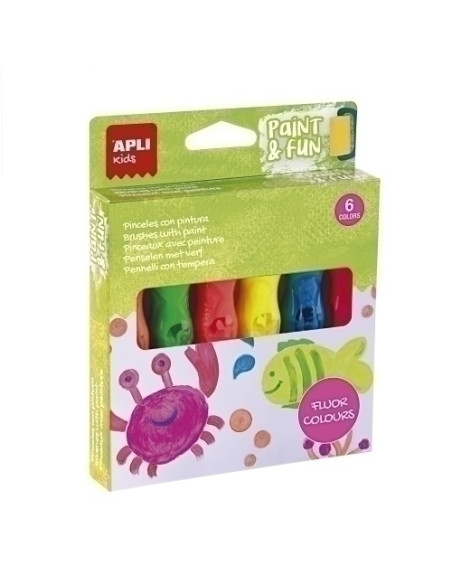 TEMPERA APLI en TUBO CON PINCEL 14ml COLORES NEON ESTUCHE de 6