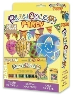 TEMPERA INSTANT SOLIDA PLAYCOLOR BASIC ONE PACK PARTY  tempera12 globos  10 banderitas  cuerda  triptico