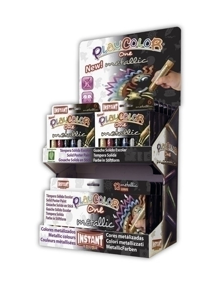 TEMPERA INSTANT SOLIDA PLAYCOLOR METALLIC ONE 10Gr EXPOSITOR de 144 12 ESTUCHES de 6 COLORES y 6 ESTUCHES de 12 COLORES