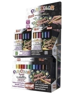 TEMPERA INSTANT SOLIDA PLAYCOLOR METALLIC POCKET 5Gr EXPOSITOR de 144 12 ESTUCHES de 6 COLORES y 6 ESTUCHES de 12 COLORES