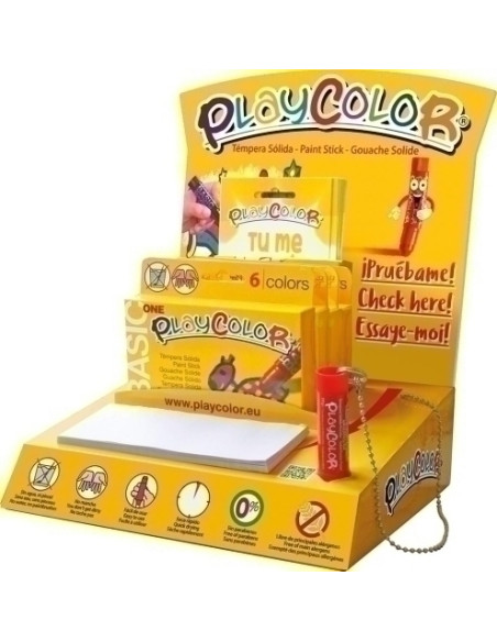 TEMPERA INSTANT SOLIDA PLAYCOLOR ONE 10Gr ESTUCHE de 6 COLORES EXPOSITOR de 6