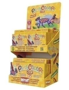 TEMPERA INSTANT SOLIDA PLAYCOLOR ONE 10Gr EXPOSITOR de 144 12 ESTUCHES de 6 COLORES y 6 ESTUCHES de 12 COLORES