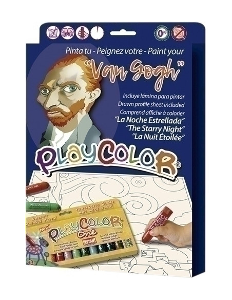 TEMPERA INSTANT SOLIDA PLAYCOLOR ONE 10Gr PINTA TU  VAN GOGH  ESTUCHE de 12 COLORES  Incluye lamina para pintar