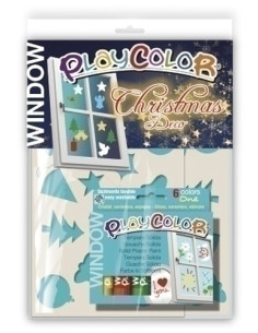 TEMPERA INSTANT SOLIDA PLAYCOLOR ONE WINDOW 10Gr CHRISTMAS DECO ESTUCHE de 6 COLORES  Incluye 2 plantillas