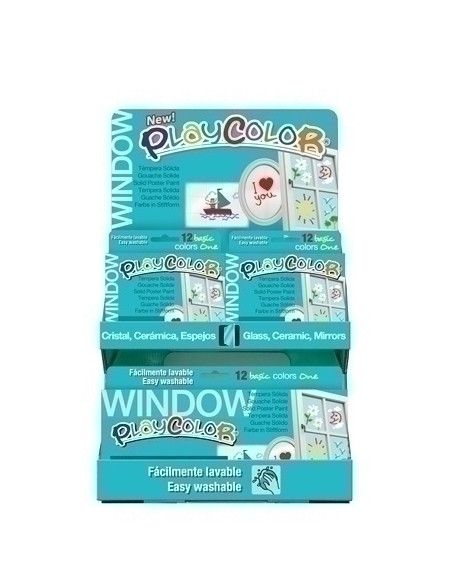 TEMPERA INSTANT SOLIDA PLAYCOLOR ONE WINDOW 10Gr EXPOSITOR de 144 12 ESTUCHES de 6 COLORES y 6 ESTUCHES de 12 COLORES