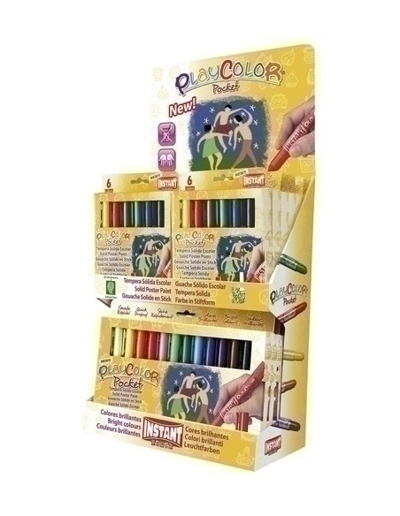 TEMPERA INSTANT SOLIDA PLAYCOLOR POCKET 5Gr EXPOSITOR de 144 12 ESTUCHES de 6 COLORES y 6 ESTUCHES de 12 COLORES