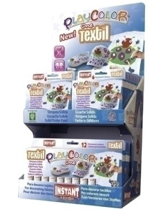 TEMPERA INSTANT SOLIDA PLAYCOLOR TEXTIL ONE 10Gr EXPOSITOR de 144 12 ESTUCHES de 6 COLORES y 6 ESTUCHES de 12 COLORES