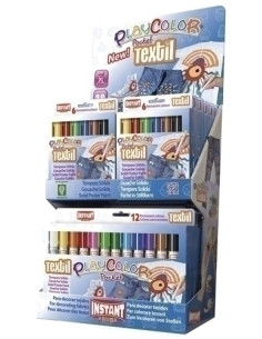 TEMPERA INSTANT SOLIDA PLAYCOLOR TEXTIL POCKET 5Gr EXPOSITOR de 144 12 ESTUCHES de 6 COLORES y 6 ESTUCHES de 12 COLORES