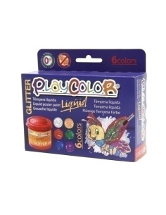TEMPERA PLAYCOLOR LIQUID 40 ml bote GLITTER ESTUCHE de  6