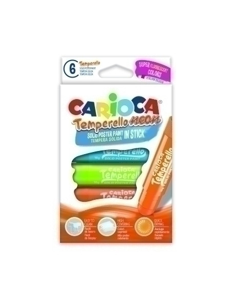 TEMPERA SOLIDA CARIOCA TEMPERELLO POCKET NEON 10Gr ESTUCHE de 6 COLORES