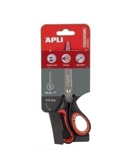 TIJERAS APLI  18cm ERGONOMICA ASIMETRICA en BLISTER