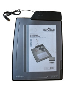 VADE SOBREMESA DURABLE CON 3 SEPARADORES Y PUERTOS USB