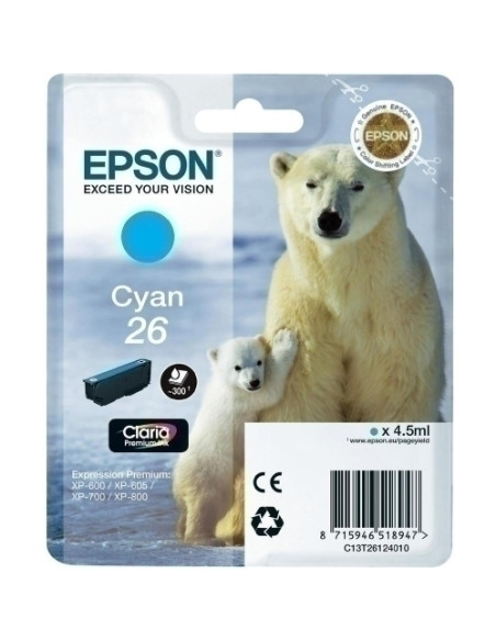 CARTUCHO INKJET EPSON T261240 N26 XP-760XP-860 XP-510XP-520XP-615XP-625XP-710XP-720XP-810XP-820 CIAN 300 PAGINAS