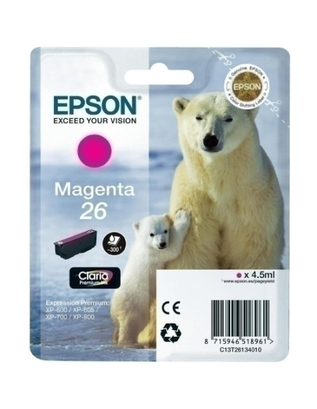 CARTUCHO INKJET EPSON T261340 N26 XP-760XP-860 XP-510XP-520XP-615XP-625XP-710XP-720XP-810XP-820 MAGENTA 300 PAGINAS