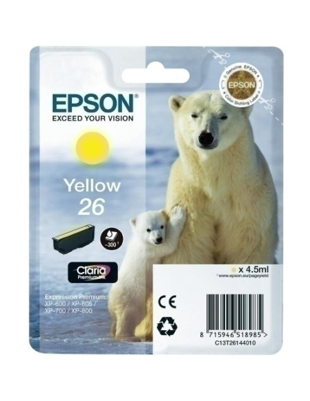 CARTUCHO INKJET EPSON T261440 N26 XP-760XP-860 XP-510XP-520XP-615XP-625XP-710XP-720XP-810XP-820 AMARILLO 300 PAGINAS