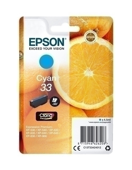 CARTUCHO INKJET EPSON T334240 N33 XP-530XP-540XP-630XP-635XP-640XP-645XP-830XP-900 CIAN 45 ml